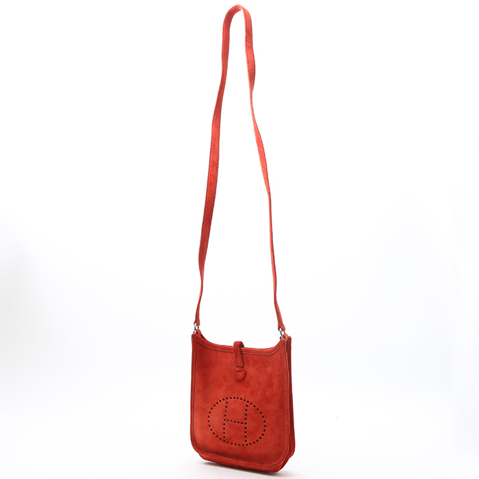 Bolso bandolera Hermès  Mini Evelyne en cuero de ternero doblis rojo - Detail D2