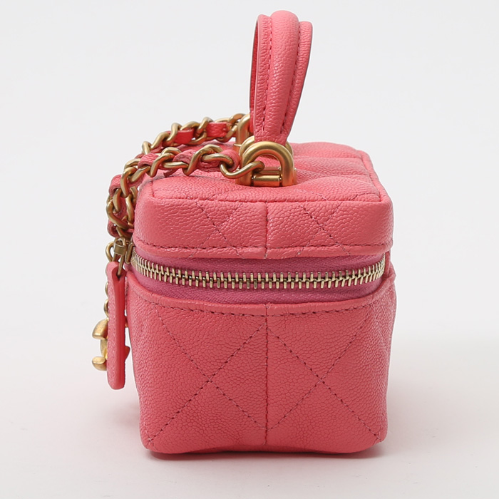 Vanity Chanel  Chanel Vanity - Pocket Hand en cuero granulado acolchado rosa - Detail D6