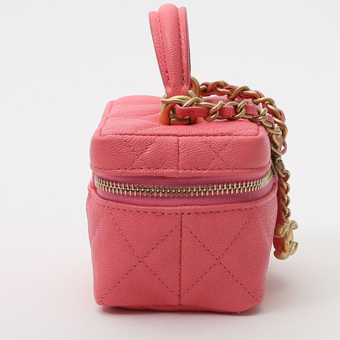 Vanity Chanel  Chanel Vanity - Pocket Hand en cuero granulado acolchado rosa - Detail D7