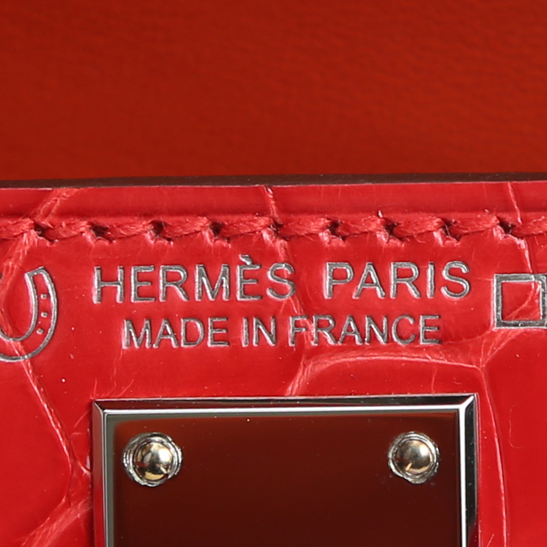 Bolso de mano Hermès  Kelly 20 cm en aligátor Rouge de Coeur - Detail D4