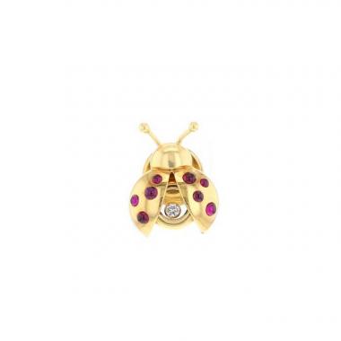 Broche-pins Chopard Happy Diamonds en or jaune, diamants et rubis