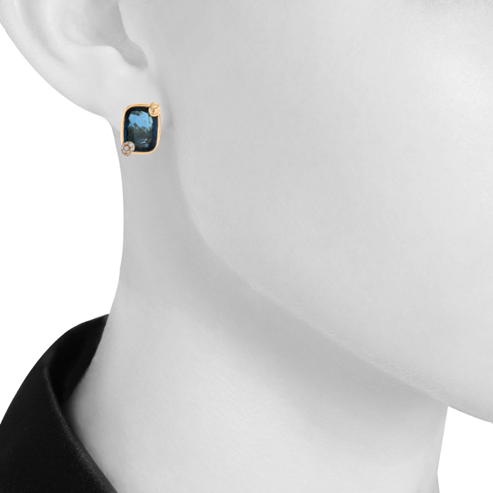 Paire de boucles d'oreilles Pomellato Ritratto petit modèle en or rose, topaze bleue et diamants - Detail D1