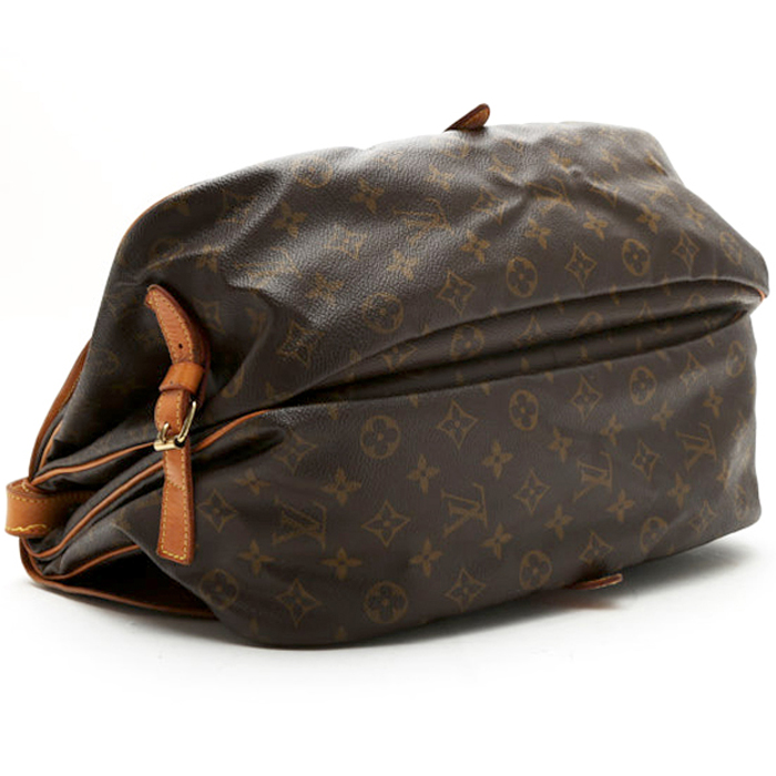 Sac bandoulière Louis Vuitton  Saumur en toile monogram enduite marron et cuir naturel - Detail D5