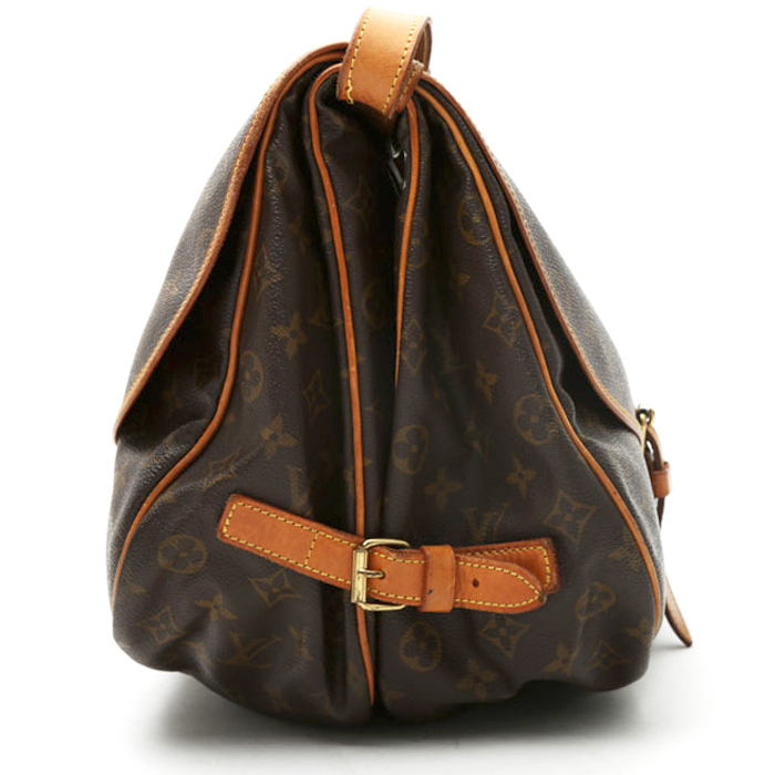 Bolso bandolera Louis Vuitton  Saumur en lona Monogram revestida marrón y cuero natural - Detail D6