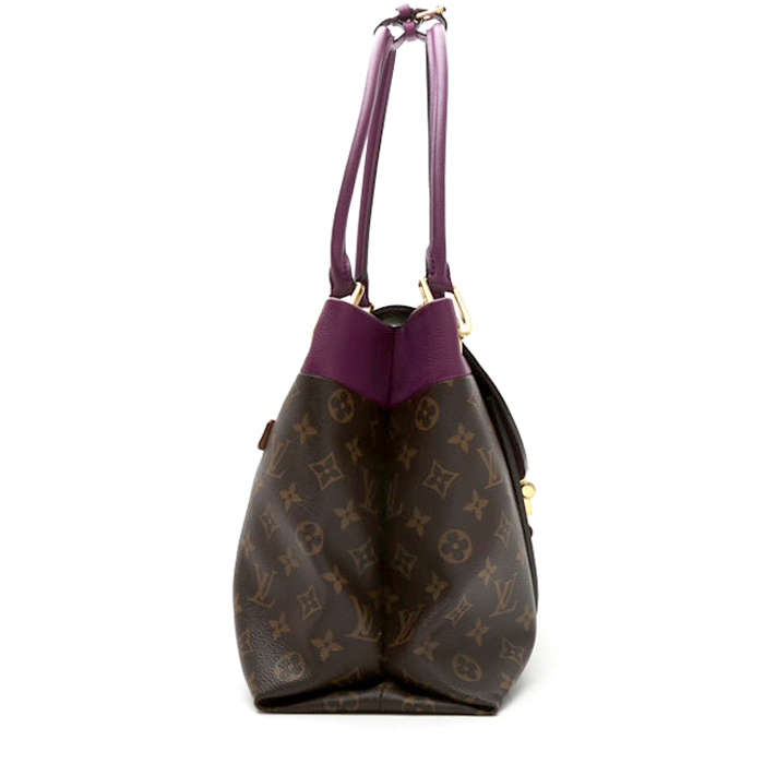Bolso de mano Louis Vuitton  Olympe en cuero violeta y natural y lona Monogram marrón - Detail D5