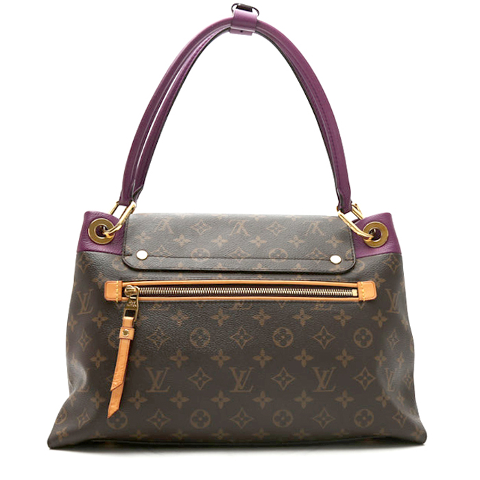 Bolso de mano Louis Vuitton  Olympe en cuero violeta y natural y lona Monogram marrón - Detail D7