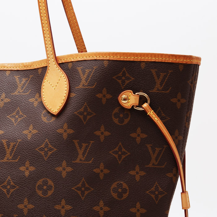 Bolso Cabás Louis Vuitton  Neverfull en lona Monogram marrón y cuero natural - Detail D1