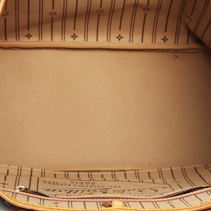 Sac cabas Louis Vuitton  Neverfull en toile monogram marron et cuir naturel - Detail D3