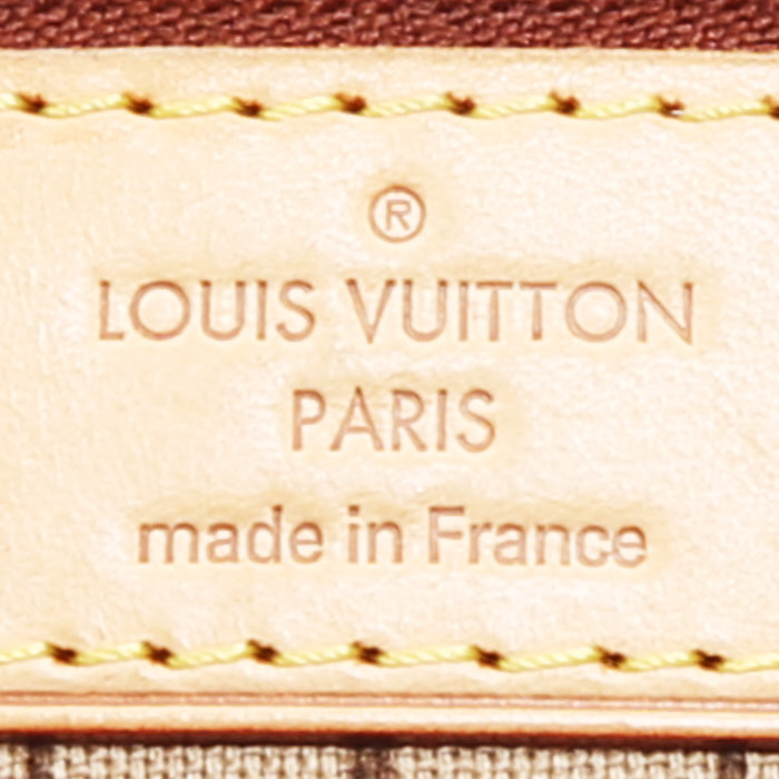 Sac cabas Louis Vuitton  Neverfull en toile monogram marron et cuir naturel - Detail D4