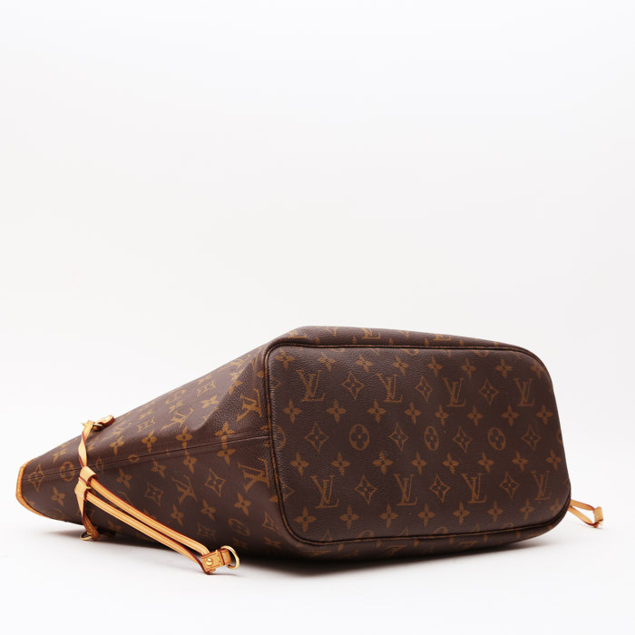 Louis Vuitton  Neverfull shopping bag  in brown monogram canvas  and natural leather - Detail D5
