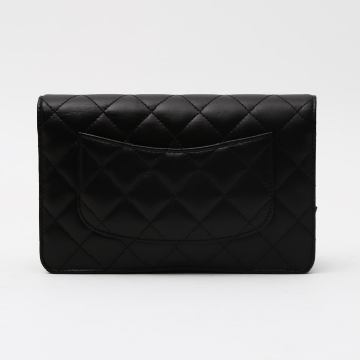 Chanel  Wallet on Chain shoulder bag  in black quilted grained leather - Detail D8