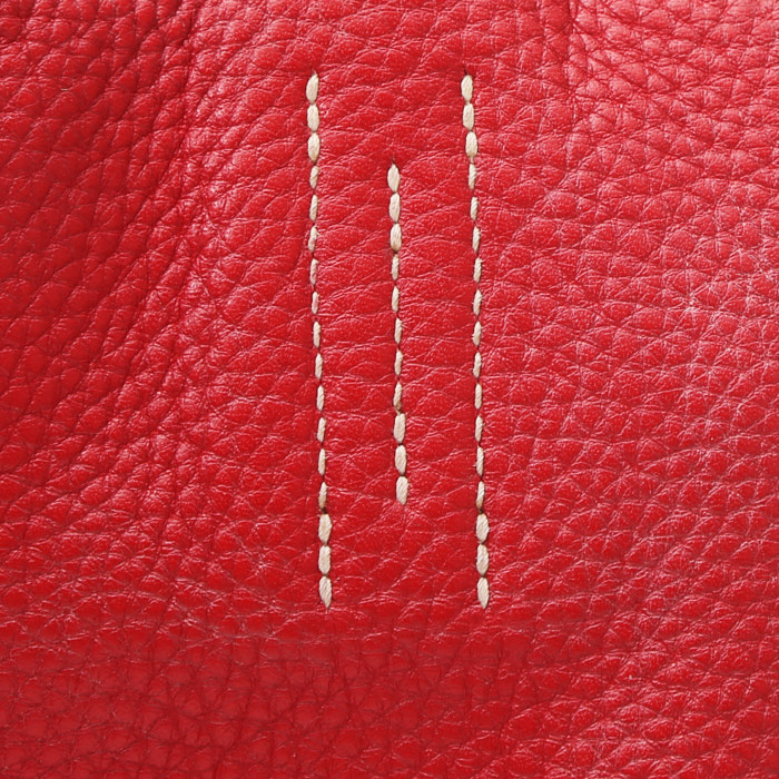 Sac cabas Hermès  Double Sens en cuir taurillon clémence rouge Casaque et orange Crevette - Detail D1