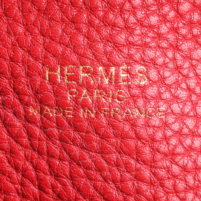 Hermès  Double Sens shopping bag  in red Casaque and orange Crevette leather taurillon clémence - Detail D4