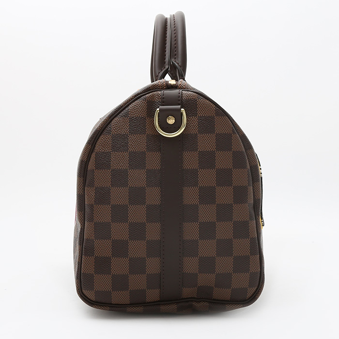 Louis Vuitton  Speedy 30 shoulder bag  in ebene damier canvas  and brown leather - Detail D6