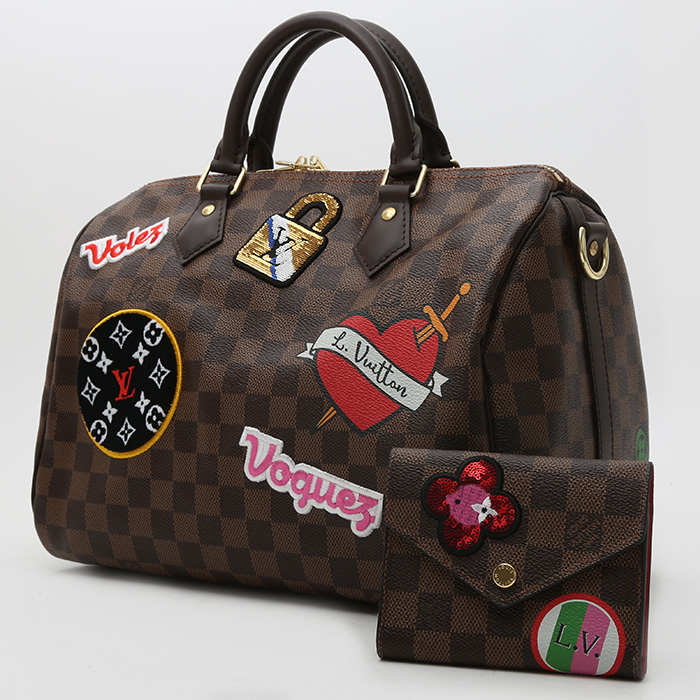 Louis Vuitton  Speedy 30 shoulder bag  in ebene damier canvas  and brown leather - Detail D9