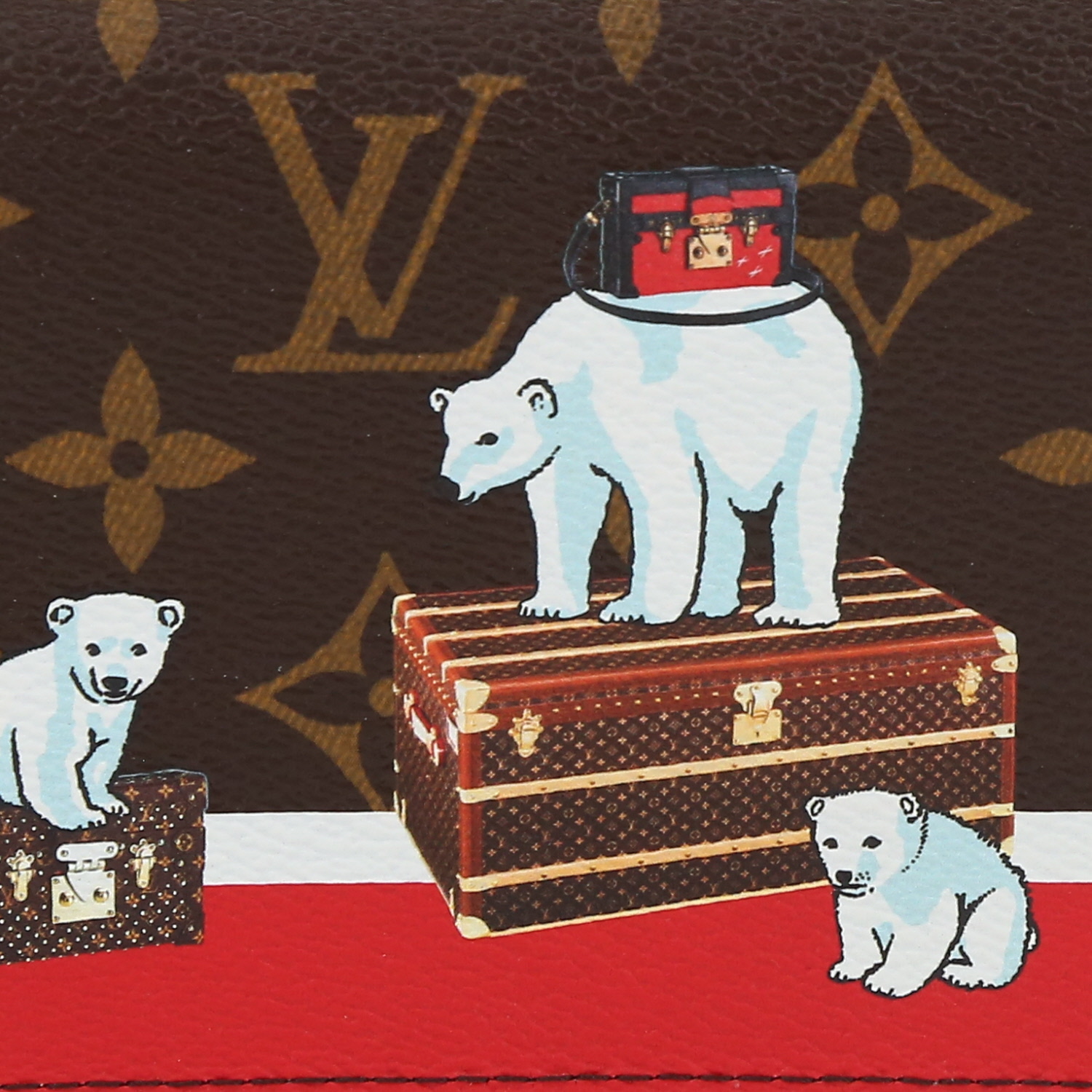 Portafogli Louis Vuitton   in tela monogram marrone e pelle rossa - Detail D1