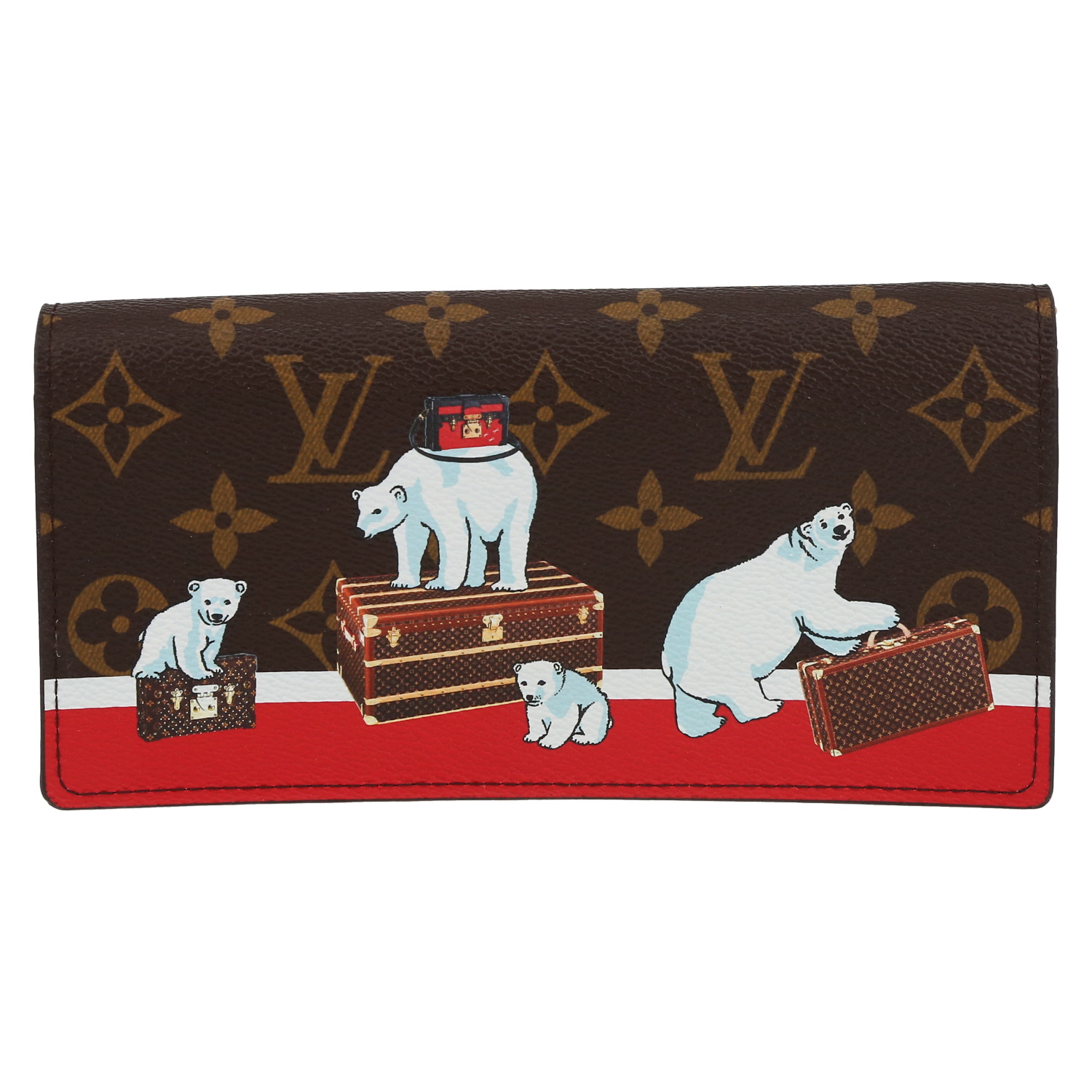 Billetera Louis Vuitton   en lona Monogram marrón y cuero rojo - Detail D2