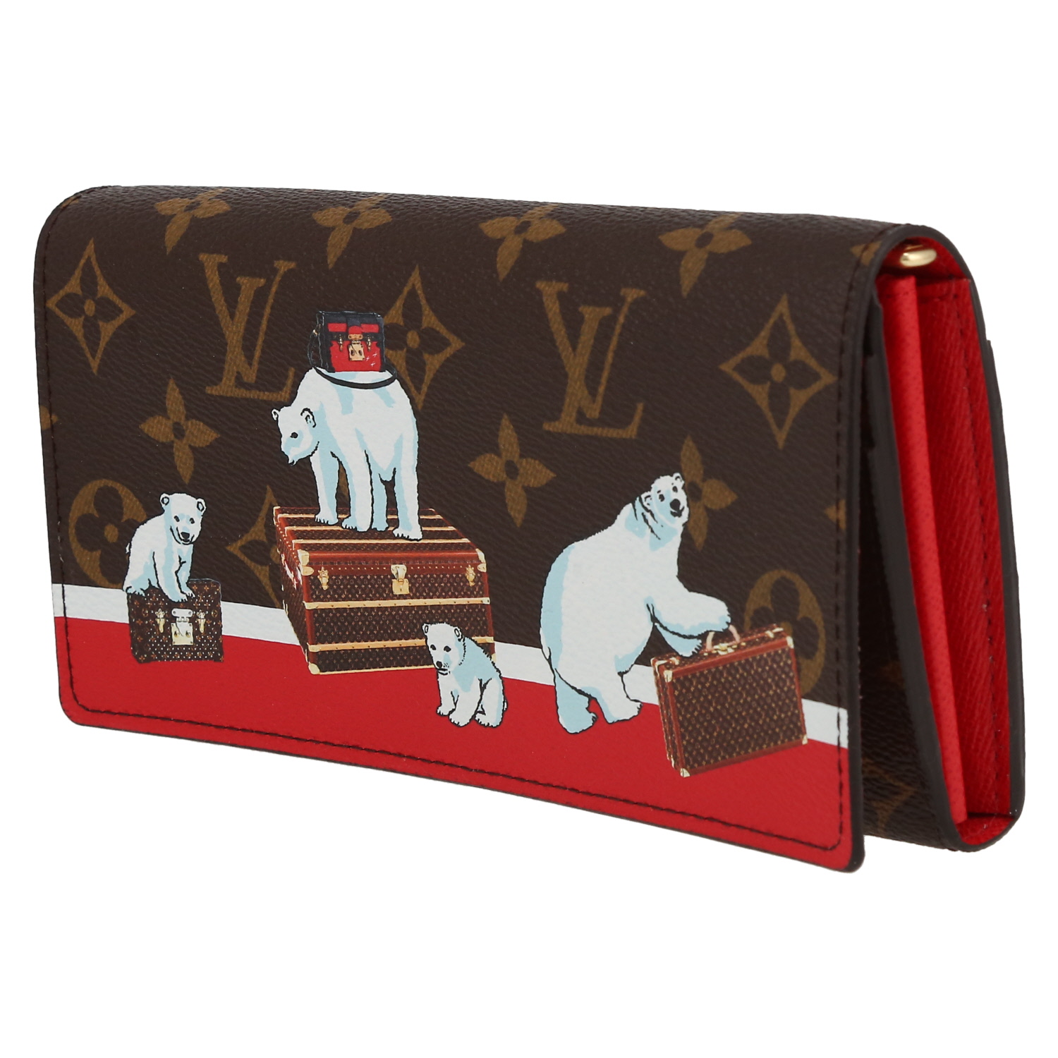 Portafogli Louis Vuitton   in tela monogram marrone e pelle rossa - Detail D3