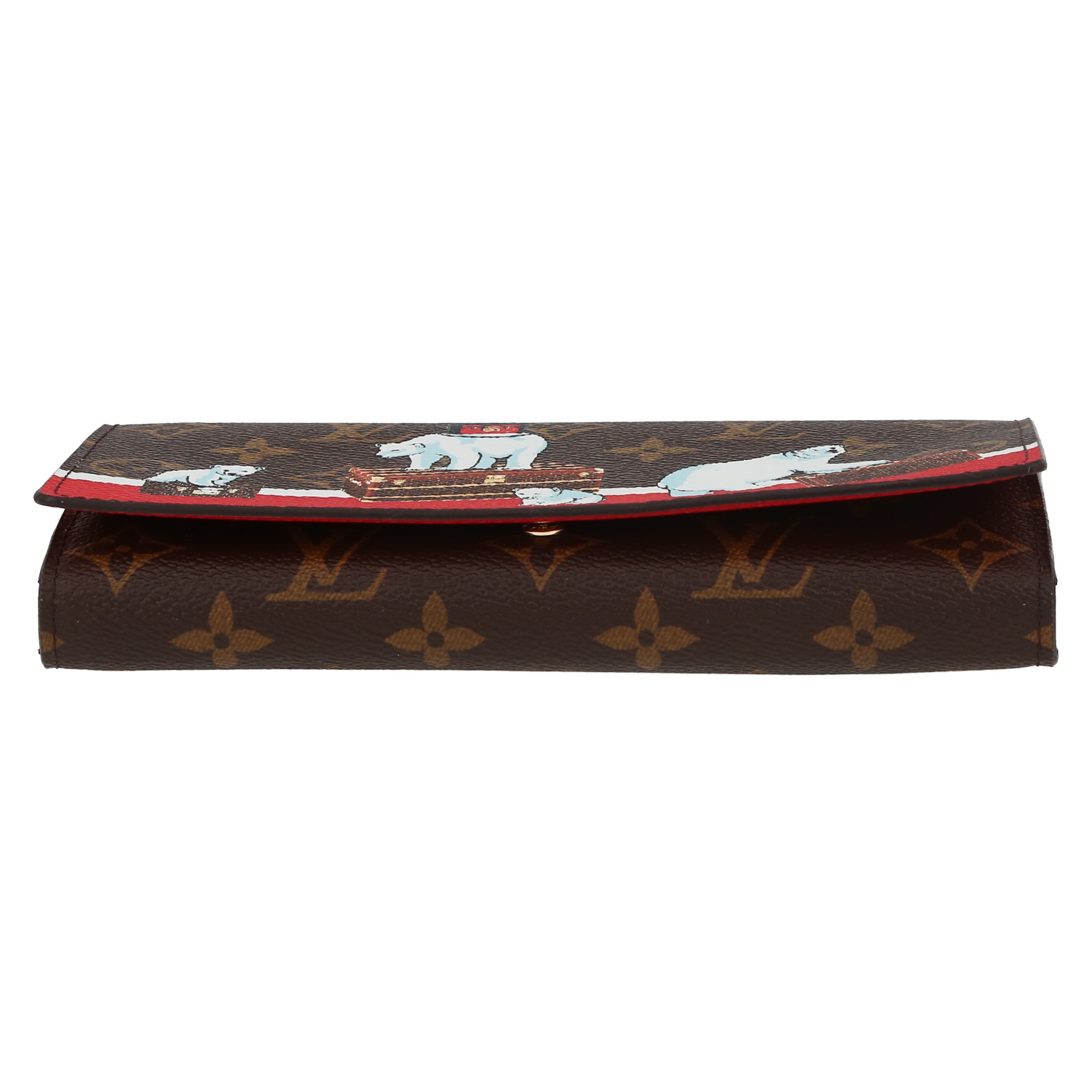 Portefeuille Louis Vuitton   en toile monogram marron et cuir rouge - Detail D4