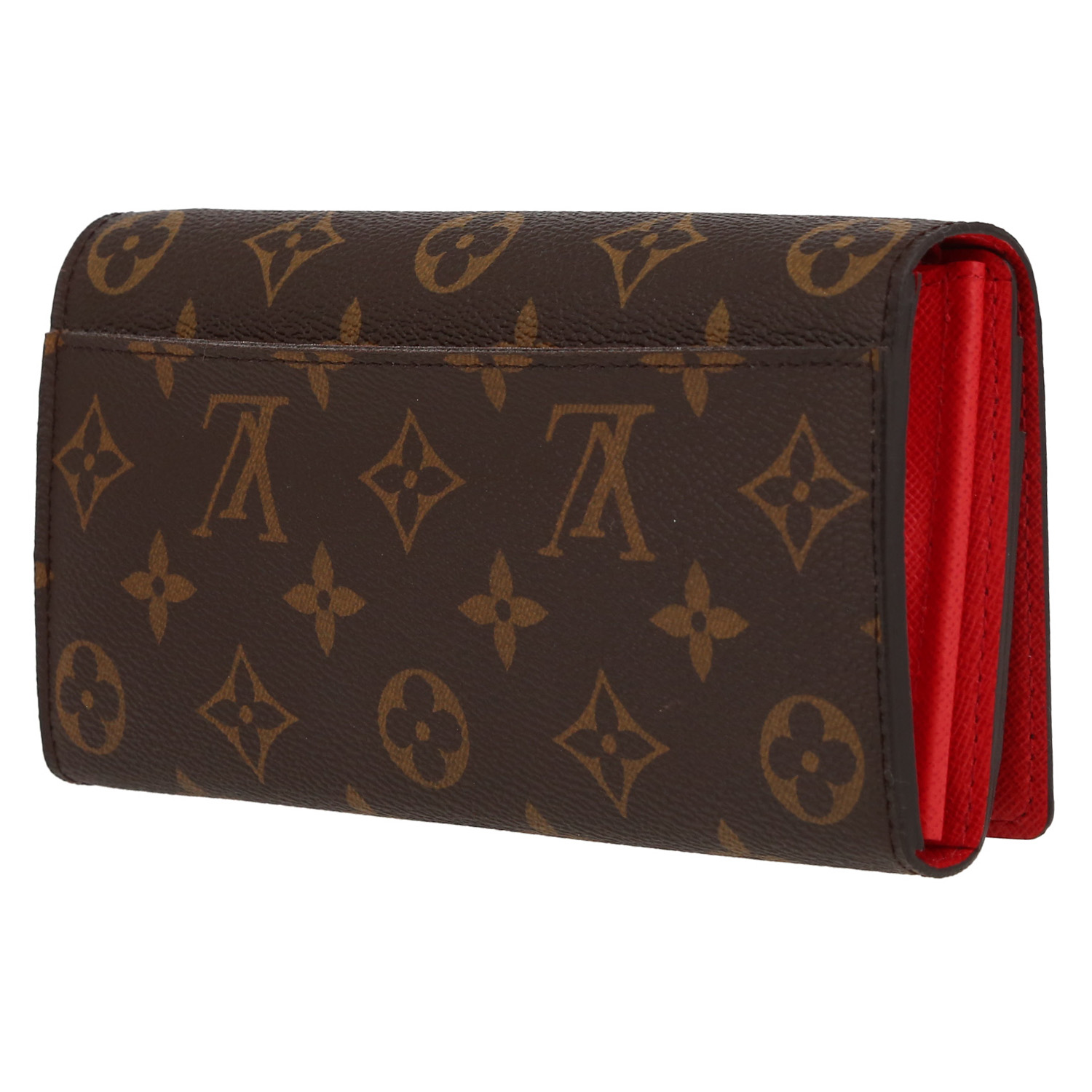 Billetera Louis Vuitton   en lona Monogram marrón y cuero rojo - Detail D5