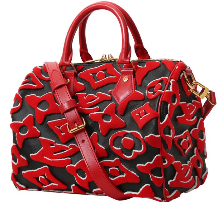 Louis Vuitton  Speedy Editions Limitées handbag  Urs Fischer in red and white monogram canvas  and black leather - 00pp