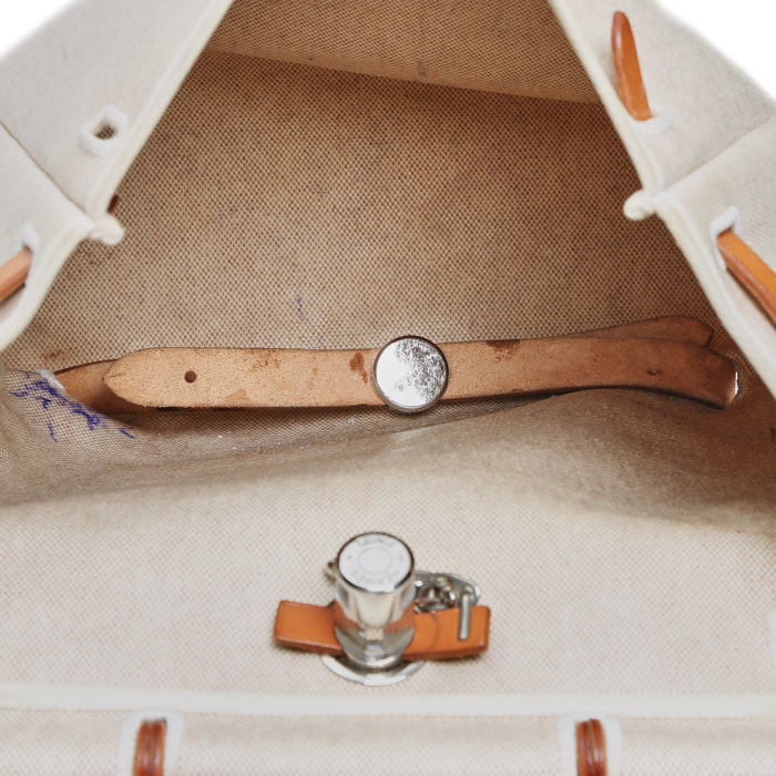 Zaino Hermès  Herbag - Backpack in tela e pelle beige e gold - Detail D3