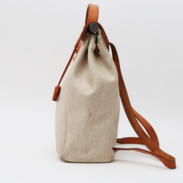 Zaino Hermès  Herbag - Backpack in tela e pelle beige e gold - Detail D7