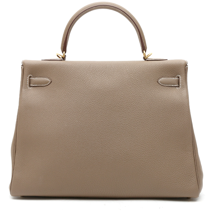 Bolso de mano Hermès  Kelly 35 cm en cuero togo marrón etoupe - Detail D8