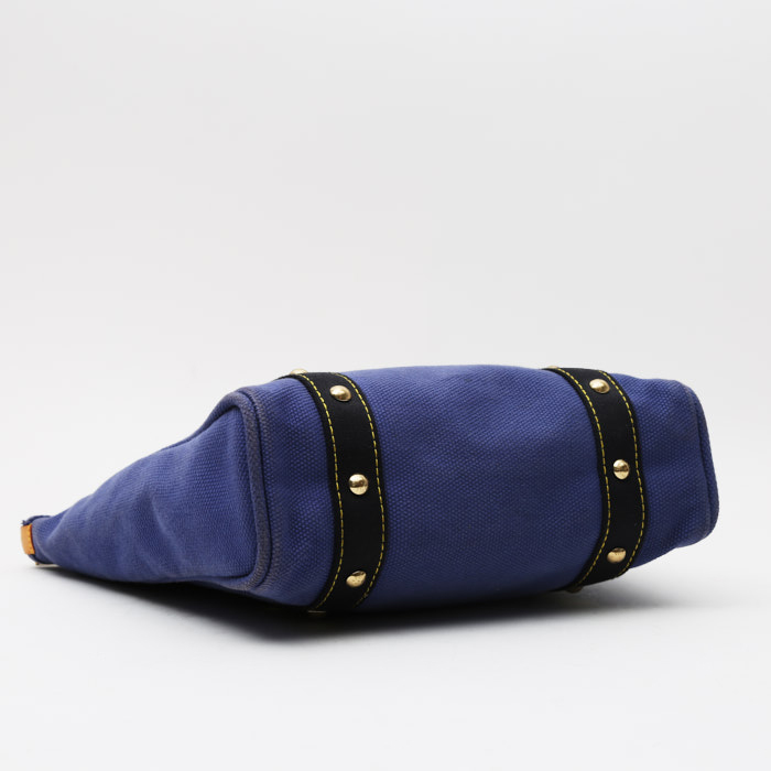 Louis Vuitton Antigua shopping bag in navy blue and black canvas - Detail D6