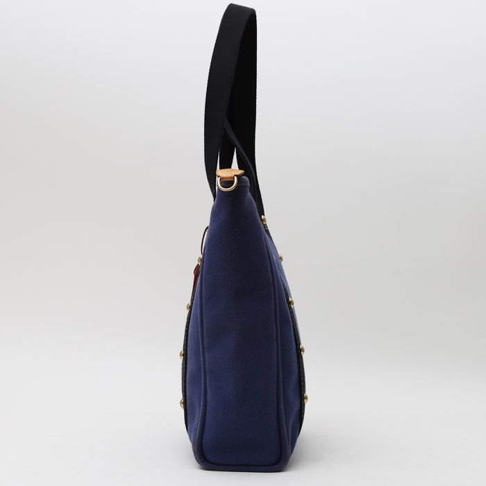 Louis Vuitton Antigua shopping bag in navy blue and black canvas - Detail D8