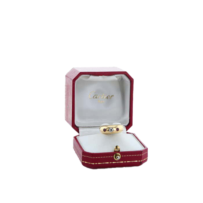 Sortija época años 80 Cartier  de oro amarillo, diamante y rubíes - Detail D2