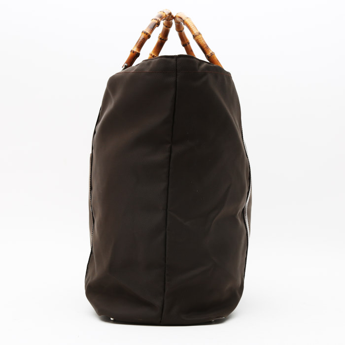 Shopping bag Gucci   in tela marrone e pelle marrone - Detail D7