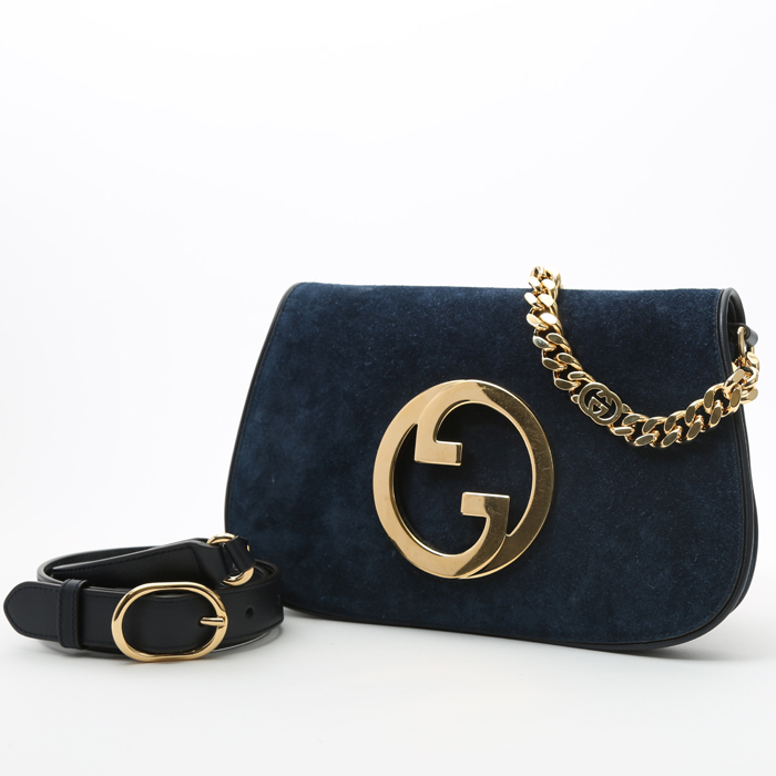 Gucci  Blondie shoulder bag  in blue suede  and blue leather - Detail D5
