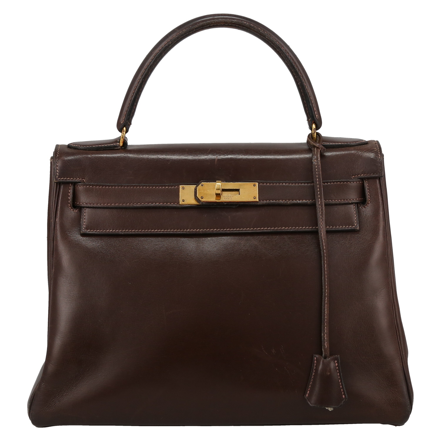 Hermès  Kelly 28 cm handbag  in brown box leather - Detail D2