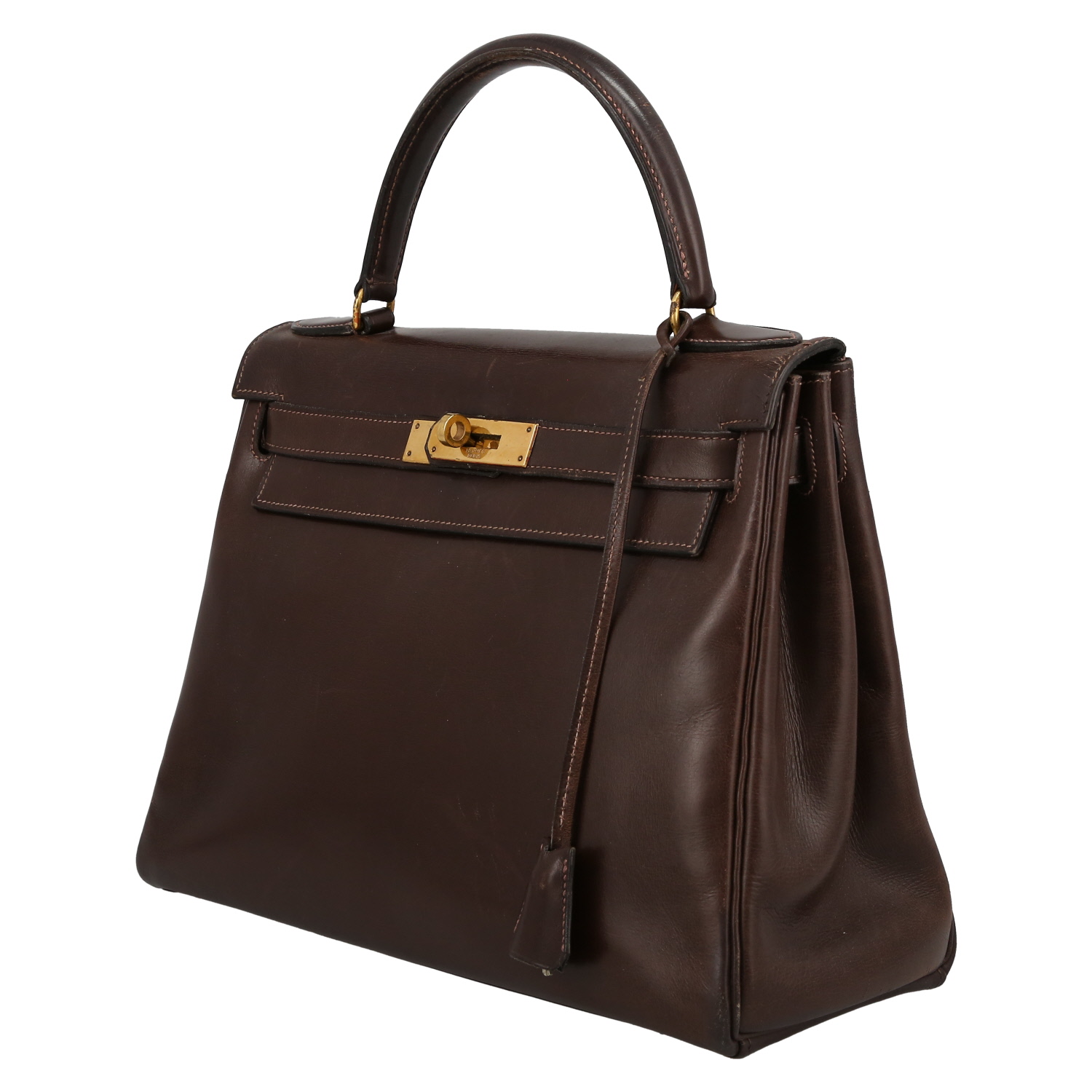 Hermès  Kelly 28 cm handbag  in brown box leather - Detail D3