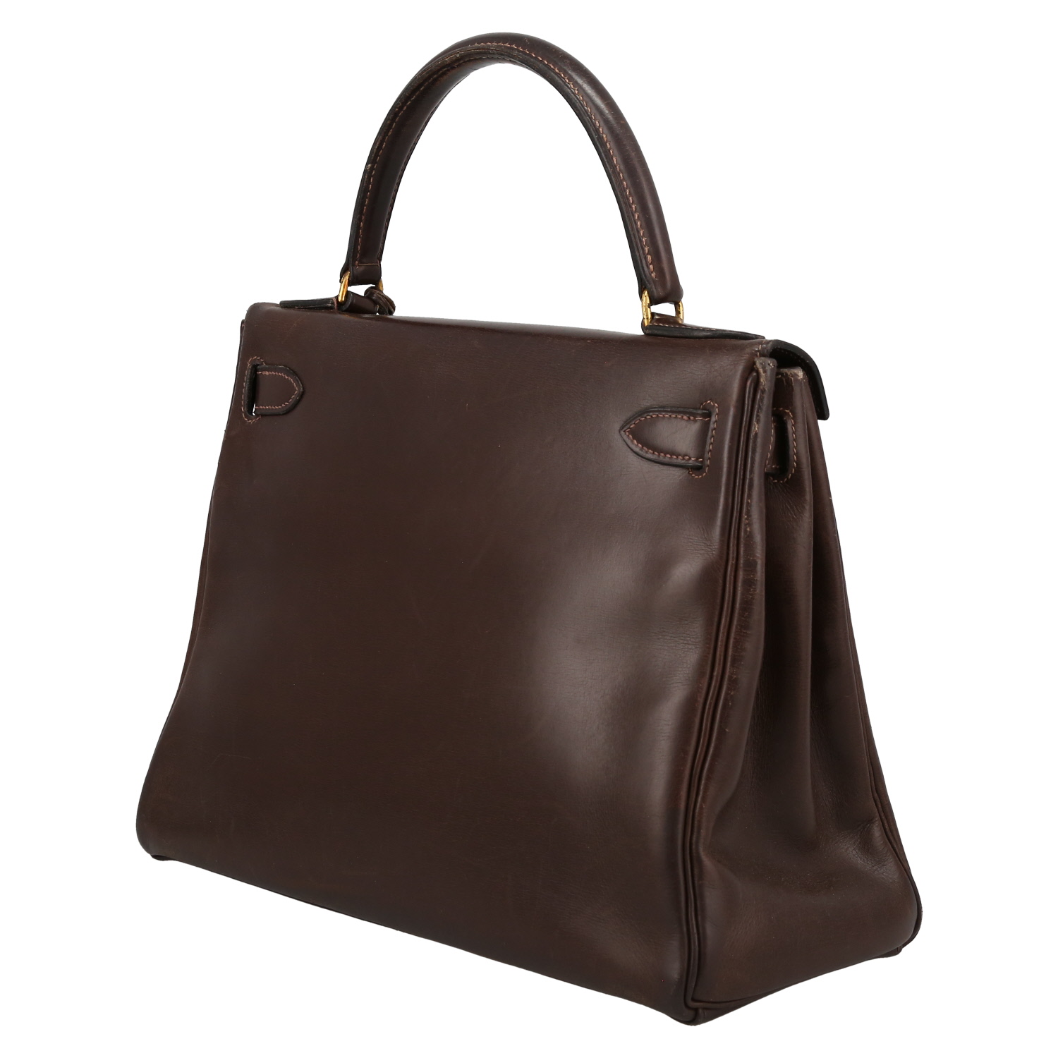 Bolso de mano Hermès  Kelly 28 cm en cuero box marrón - Detail D5