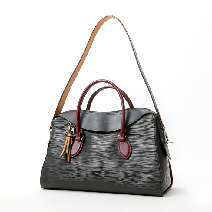 Sac à main Louis Vuitton  Tuileries en cuir épi noir et cuir bleu-marine - Detail D3