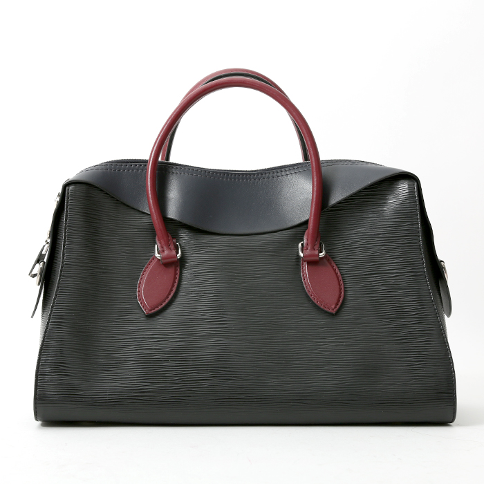 Bolso de mano Louis Vuitton  Tuileries en cuero Epi negro y cuero azul marino - Detail D9