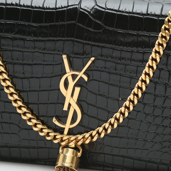 Sac bandoulière Saint Laurent  Kate Pompon en cuir noir - Detail D1