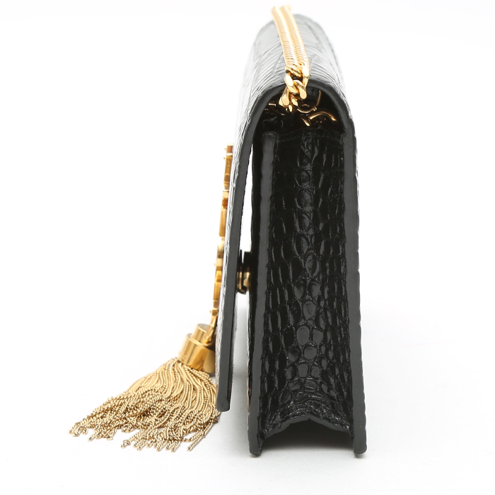 Sac bandoulière Saint Laurent  Kate Pompon en cuir noir - Detail D6