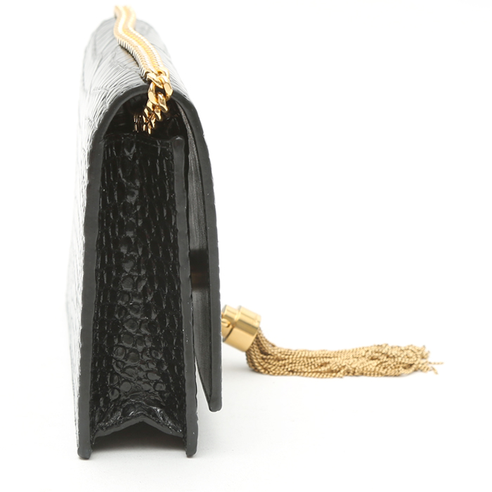 Sac bandoulière Saint Laurent  Kate Pompon en cuir noir - Detail D7