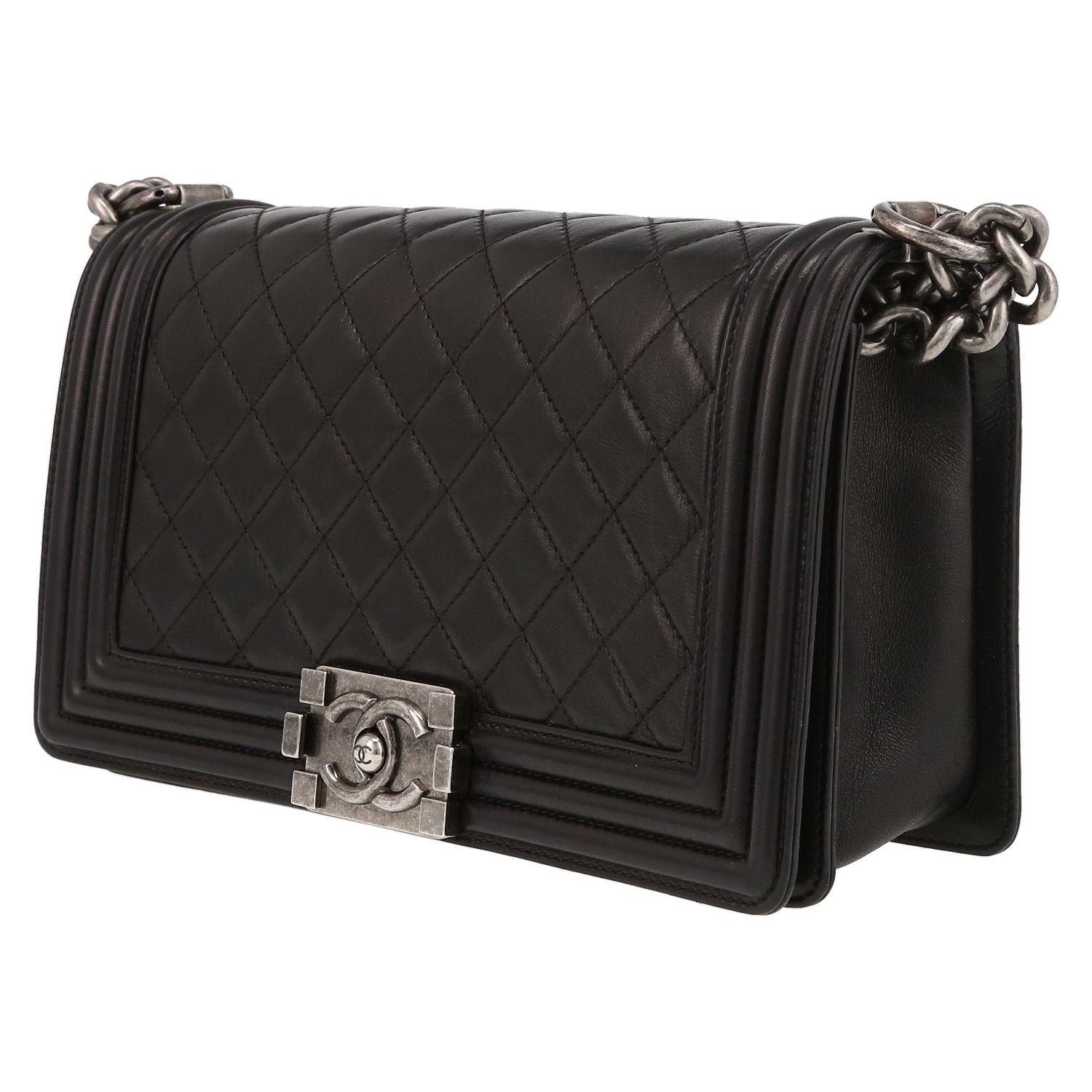 Chanel  Boy shoulder bag  in black quilted leather - Detail D3
