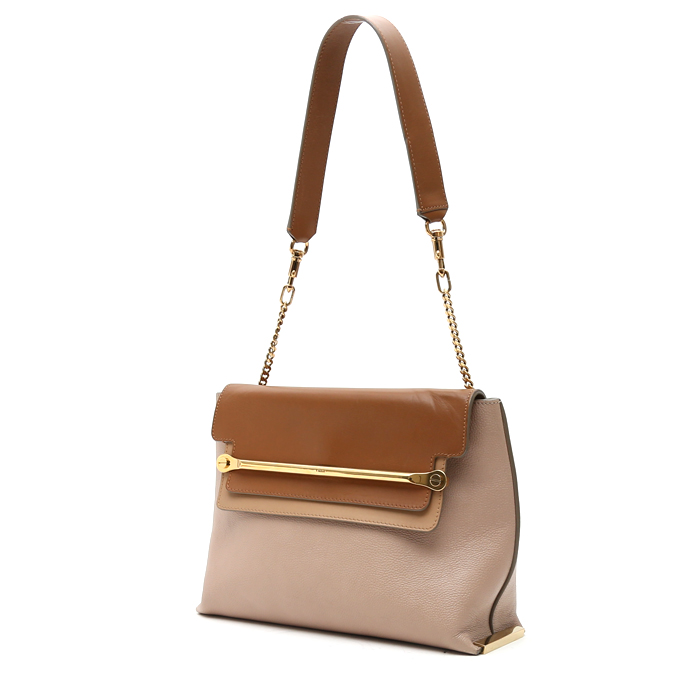 Chloé Clare handbag in beige and brown leather - Detail D2