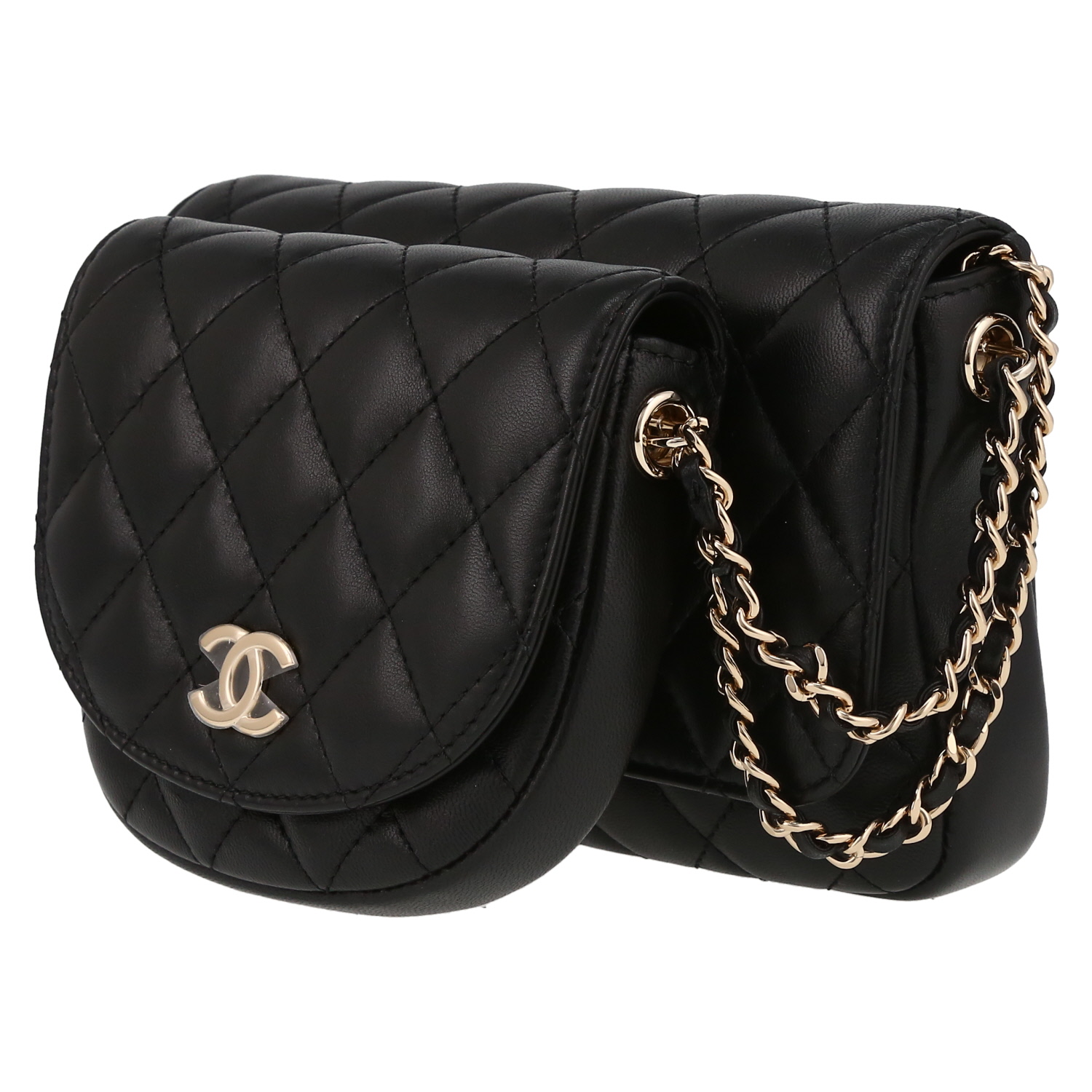 Sac bandoulière Chanel   en cuir matelassé noir - Detail D3