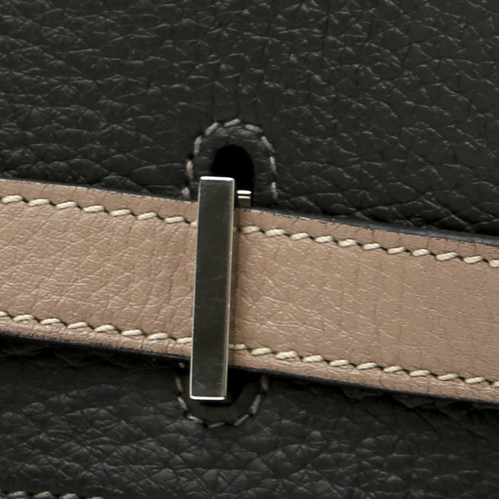 Bolso de mano Hermès  Birkin 35 cm en cuero togo marrón etoupe y negro - Detail D1