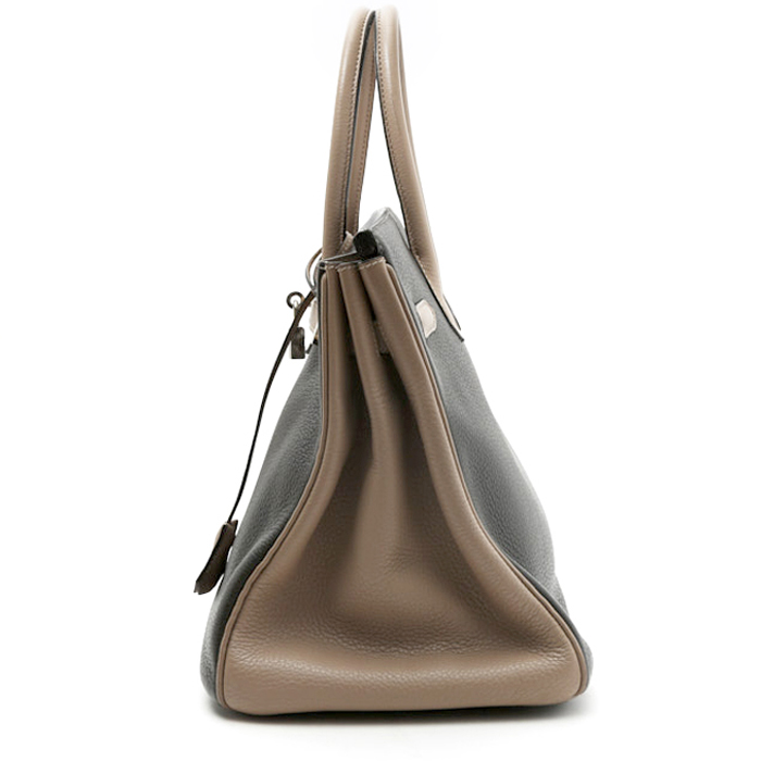 Bolso de mano Hermès  Birkin 35 cm en cuero togo marrón etoupe y negro - Detail D6
