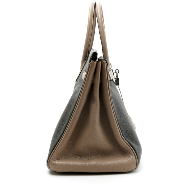 Bolso de mano Hermès  Birkin 35 cm en cuero togo marrón etoupe y negro - Detail D7