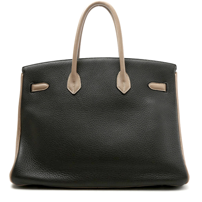 Bolso de mano Hermès  Birkin 35 cm en cuero togo marrón etoupe y negro - Detail D8