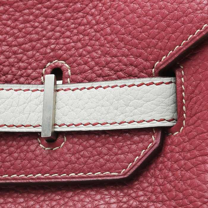Bolso de mano Hermès  Birkin 35 cm en cuero togo color frambuesa y gris - Detail D1