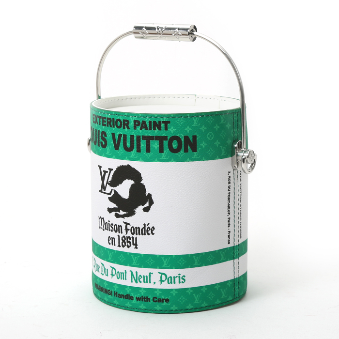 Louis Vuitton Editions Limitées handbag Paint Can in green and white monogram canvas and white leather - Detail D2